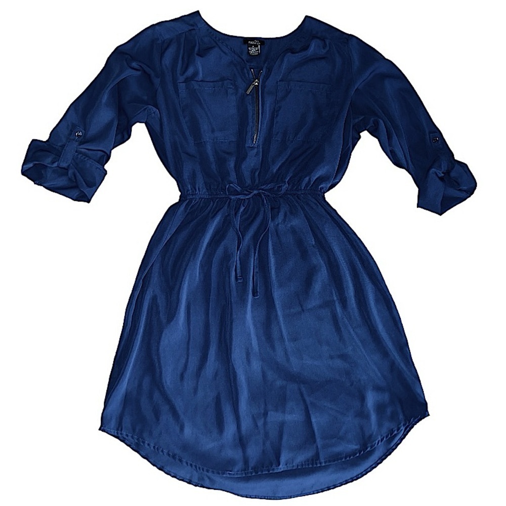 Rue21 Navy Blue Zipper V-Neck Flattering Dress Women’s Size Small